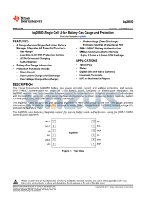BQ28550 datasheet - bq28550 Single Cell Li-Ion Battery Gas Gauge and Protection
