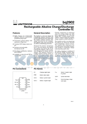 BQ2902PN datasheet - Rechargeable Alkaline Charge/Discharge Controller IC