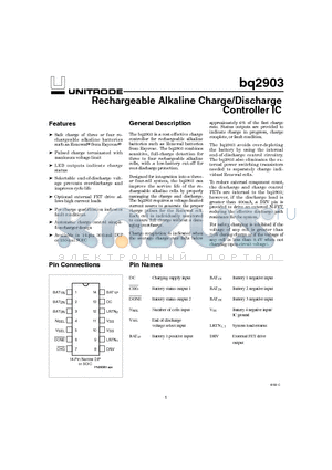 BQ2903 datasheet - Rechargeable Alkaline Charge/Discharge Controller IC