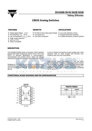 DG301B datasheet - CMOS Analog Switches