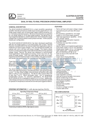 ALD2702ADA datasheet - DUAL 5V RAIL-TO-RAIL PRECISION OPERATIONAL AMPLIFIER