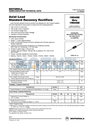 1N5407 datasheet - STANDARD RECOVERY RECTIFIERS 50-1000 VOLTS 3.0 AMPERE