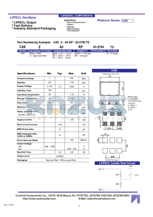 CAE-A5BP22.5792TS datasheet - LVPECL Oscillator
