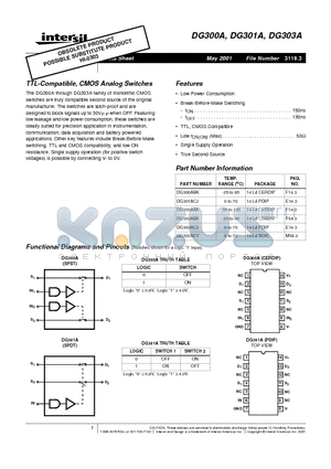 DG303A datasheet - TTL-Compatible, CMOS Analog Switches