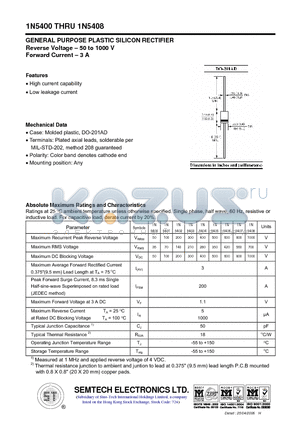 1N5407 datasheet - GENERAL PURPOSE PLASTIC SILICON RECTIFIER