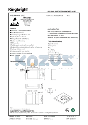 AT2520QW10ZS datasheet - 2.5X2.0mm SURFACE MOUNT LED LAMP