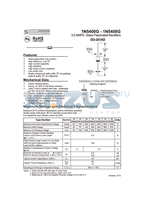1N5407G datasheet - 3.0 AMPS. Glass Passivated Rectifiers