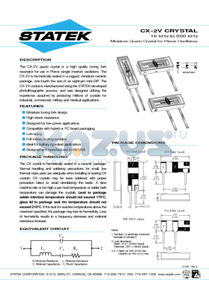 CX-2V-03 datasheet - order16 kHz to 600 kHz Miniature Quartz Crystal for Pierce Oscillators