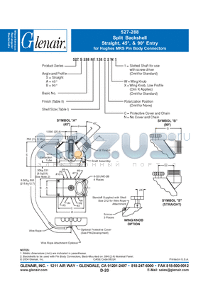 527B288LF datasheet - Split Backshell for Hughes MRS Pin Body Connectors