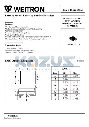 B520 datasheet - Surface Mount Schottky Barrier Rectifiers