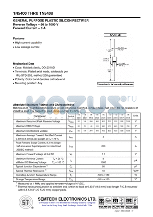 1N5408 datasheet - GENERAL PURPOSE PLASTIC SILICON RECTIFIER