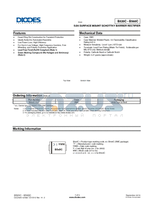 B520C datasheet - 5.0A SURFACE MOUNT SCHOTTKY BARRIER RECTIFIER