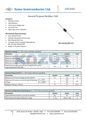 1N5408 datasheet - General Purpose Rectifier, 3.0A