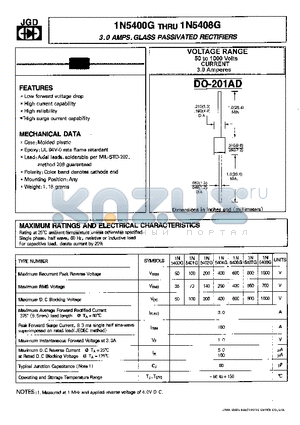 1N5408G datasheet - 3.0 AMPS.GLASS PASSIVATED RECTIFIERS