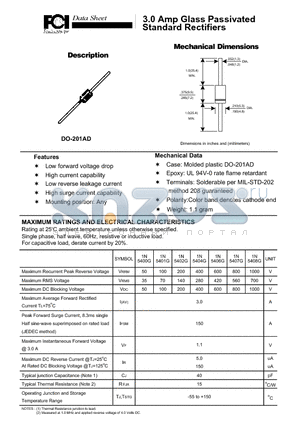 1N5408G datasheet - 3.0 Amp Glass Passivated Standard Rectifiers Low forward voltage drop