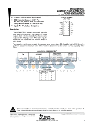 CAHCT126QPWRG4Q1 datasheet - QUADRUPLE BUS BUFFER GATE WITH 3-STATE OUTPUTS