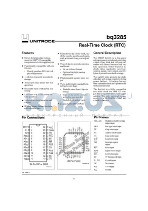 BQ3285 datasheet - Real-Time Clock RTC