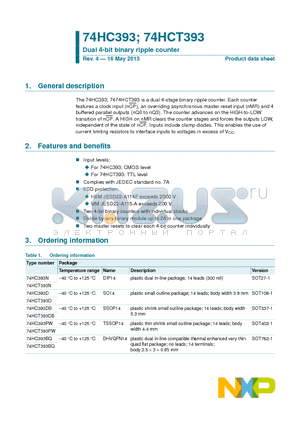 74HCT393D datasheet - Dual 4-bit binary ripple counter