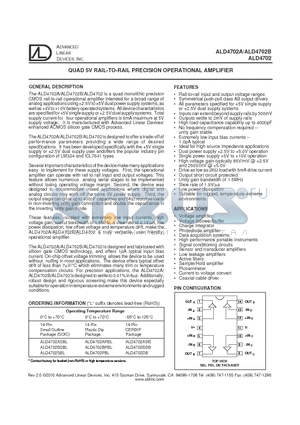 ALD4702ASBL datasheet - QUAD 5V RAIL-TO-RAIL PRECISION OPERATIONAL AMPLIFIER