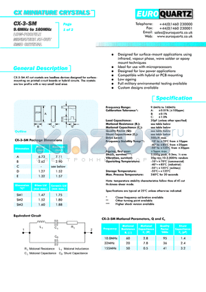 CX-3OT-SM132B datasheet - CX MINIATURE CRYSTALS