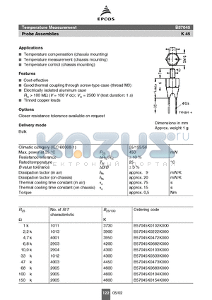 B57045K0102K000 datasheet - Temperature compensation (chassis mounting)