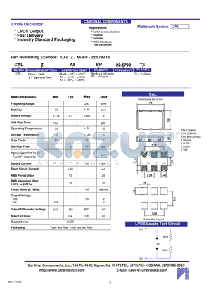 CAL-A5BP22.5792TS datasheet - LVDS Oscillator