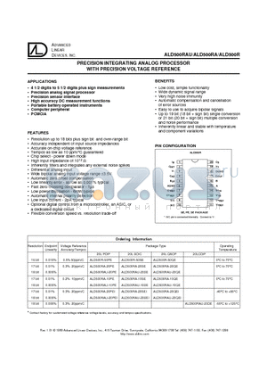 ALD500R-50QE datasheet - PRECISION INTEGRATING ANALOG PROCESSOR WITH PRECISION VOLTAGE REFERENCE