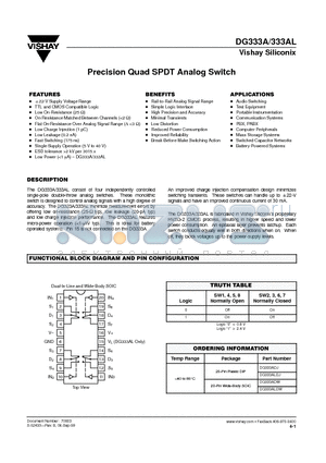 DG333A datasheet - Precision Quad SPDT Analog Switch