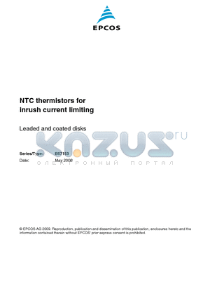 B57153S0200M000 datasheet - NTC thermistors for inrush current limiting