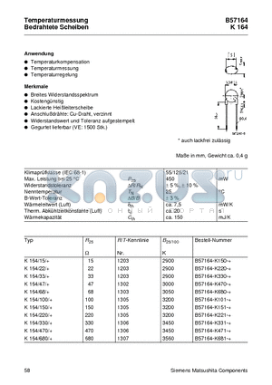 B57164-K102 datasheet - Temperaturmessung Bedrahtete Scheiben