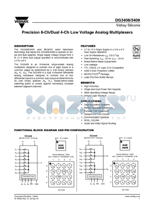 DG3409DB-T2-E1 datasheet - Precision 8-Ch/Dual 4-Ch Low Voltage Analog Multiplexers