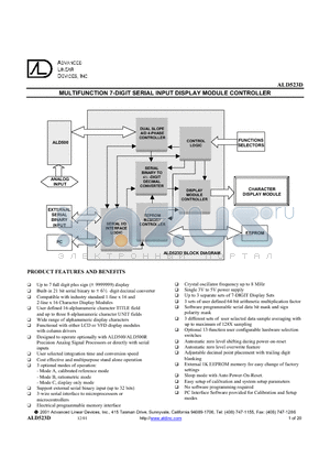 ALD523DPH datasheet - MULTIFUNCTION 7 - DIGIT SERIAL INPUT DISPLAY MODULE CONTROLLER