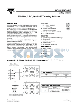 DG3516DB-T5-E1 datasheet - 300-MHz, 2.5-Y, Dual SPDT Analog Switches