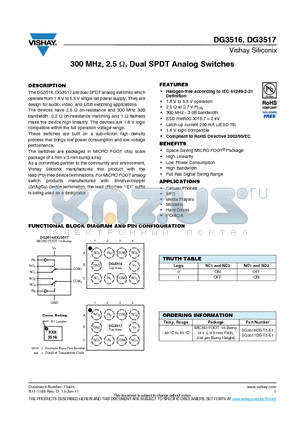 DG3516DB-T5-E1 datasheet - 300 MHz, 2.5ohm, Dual SPDT Analog Switches