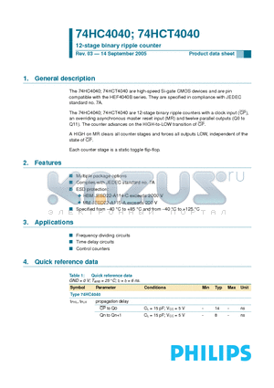 74HCT4040D datasheet - 12-stage binary ripple counter