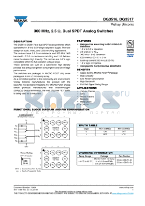 DG3516_11 datasheet - 300 MHz, 2.5ohm, Dual SPDT Analog Switches