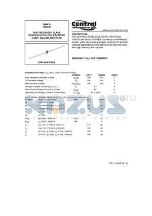 1N5420 datasheet - FAST RECOVERY GLASS PASSIVATED SILICON RECTIFIER 3 AMP, 500 AND 600 VOLTS