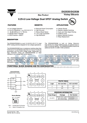 DG3535 datasheet - 0.25-OHM Low-Voltage Dual SPDT Analog Switch