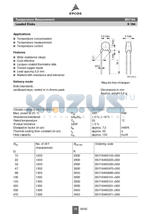 B57164K0150 datasheet - Leaded Disks