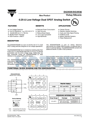 DG3536 datasheet - 0.25-OHM Low-Voltage Dual SPDT Analog Switch