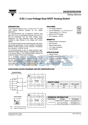 DG3536 datasheet - 0.25-Y Low-Voltage Dual SPDT Analog Switch