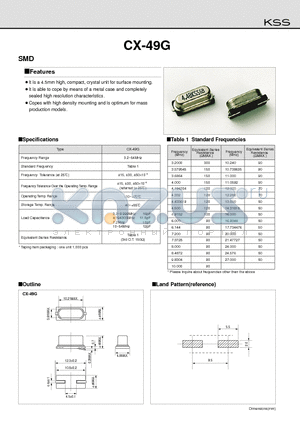 CX-49G datasheet - It is a 4.5mm high, compact, crystal unit for surface mounting.