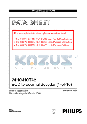 74HCT42D datasheet - BCD to decimal decoder 1-of-10