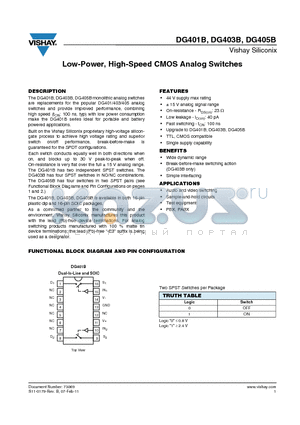 DG401BDJ datasheet - Low-Power, High-Speed CMOS Analog Switches