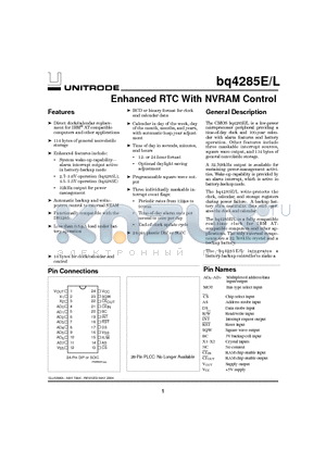 BQ4285EP datasheet - Enhanced RTC With NVRAM Control