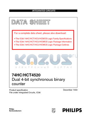 74HCT4520 datasheet - Dual 4-bit synchronous binary counter