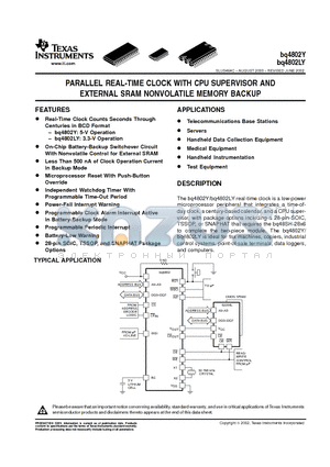 BQ4802Y datasheet - PARALLEL REAL-TIME CLOCK WITH CPU SUPERVISOR AND EXTERNAL SRAM NONVOLATILE MEMORY BACKUP