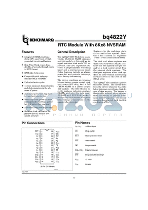 BQ4822Y datasheet - RTC Module With 8Kx8 NVSRAM