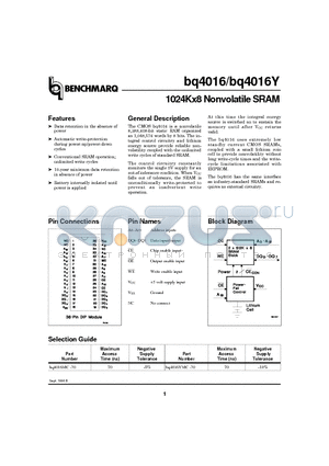 BQ4016MC-70 datasheet - 1024Kx8 Nonvolatile SRAM