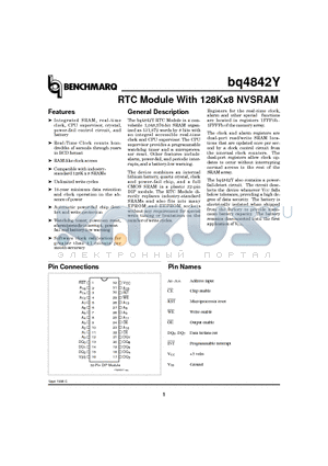 BQ4842Y datasheet - RTC Module With 128Kx8 NVSRAM